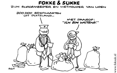 Fokke en Sukke zijn burgemeester en wethouder van Uden - 300.00 briefkaarten uit Duitsland.. met daarop 'Ich bin wutent'