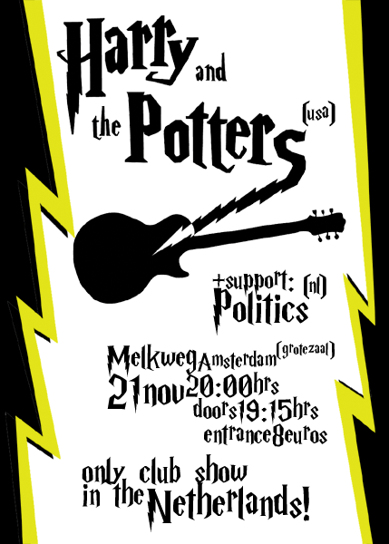 De flyer voor Harry and the Potters in de Melkweg!